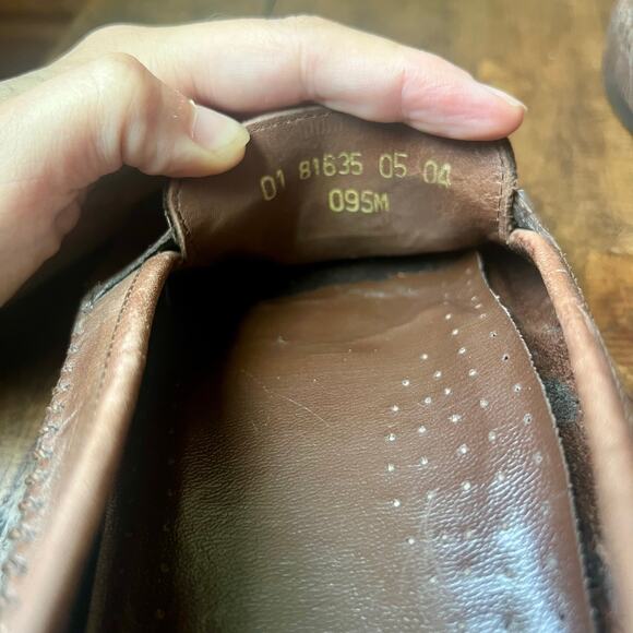 Vintage Woven Leather Tassel Loafers Mens 9.5 Brown Moc Toe Slip On Casual Tan